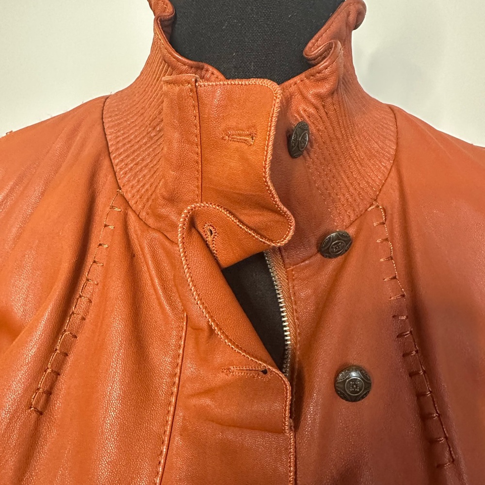 Vintage Cognac Leather Ruffle Peplum Jacket |Statement Jacket - Picture 6 of 15